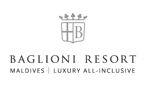 Baglioni Resort Maldives logo with crest and crown, plus text 'Baglioni Resort' and 'Maldives | Luxury all-inclusive'