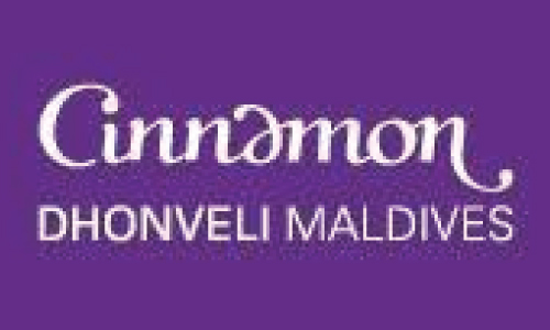 "Cinnamon Dhonveli Maldives" logo in white text on a purple background.