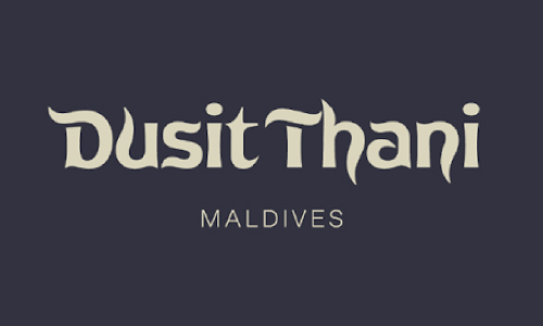 Dusit Thani Maldives brand logo on a dark blue background