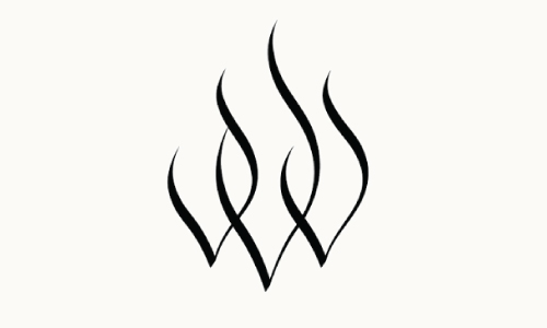 Decorative: abstract flame-like black curves on a pale background (no informational content)
