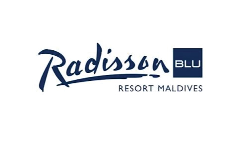 Radisson Blu Resort Maldives logo with blue script and blue square 'BLU'