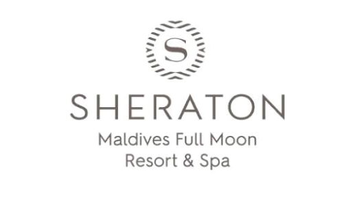 Sheraton logo with circular emblem and the text ‘SHERATON Maldives Full Moon Resort & Spa’.