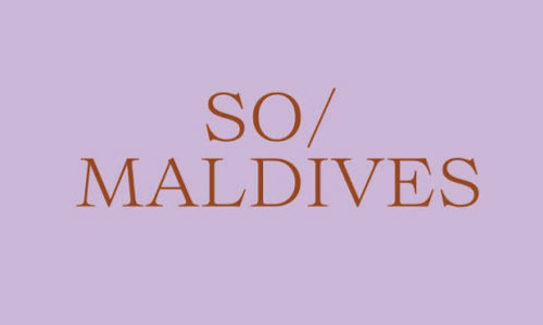 SO/MALDIVES logo on a light purple background, the brand name displayed in brown serif lettering.