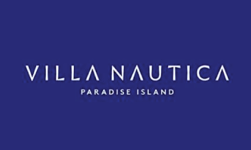 Logo for Villa Nautica: 'Villa Nautica' with 'Paradise Island' tagline on a dark blue background.