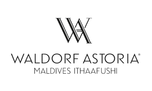 Waldorf Astoria Maldives Ithaafushi brand logo with a stylized 'WA' monogram above the 'WALDORF ASTORIA' text and 'MALDIVES ITHAAFUSHI' subtitle.