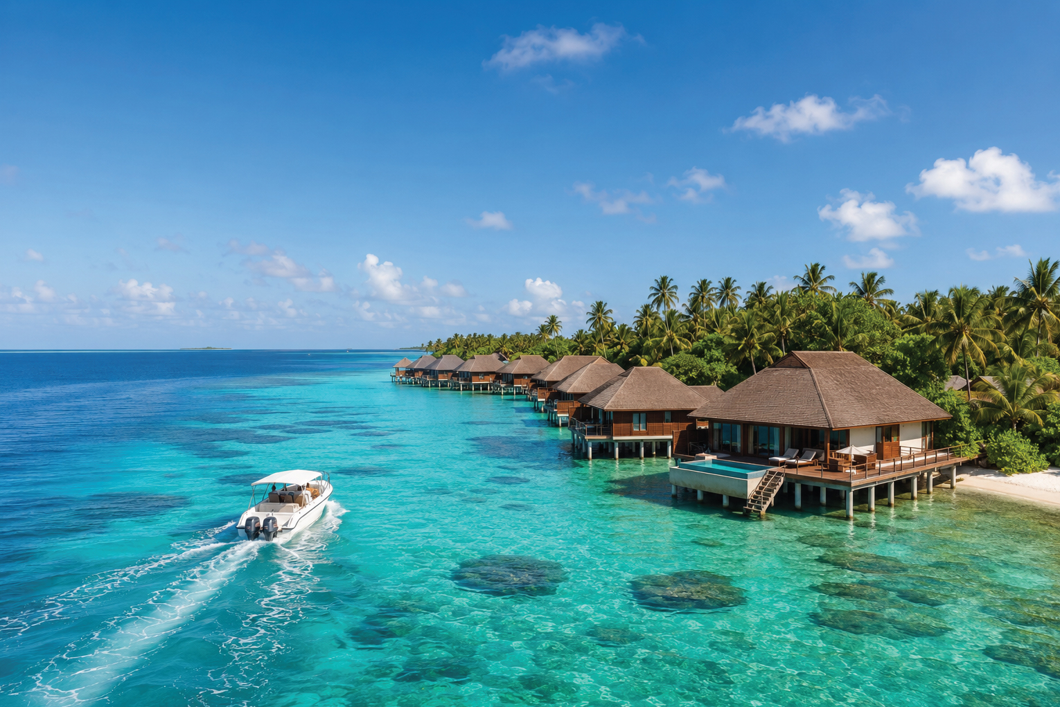 Maldives resort with overwater villas and speedboat transfer